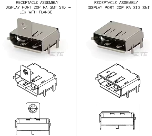 機械図面 - TE Connectivity DisplayPort2.1コネクタ